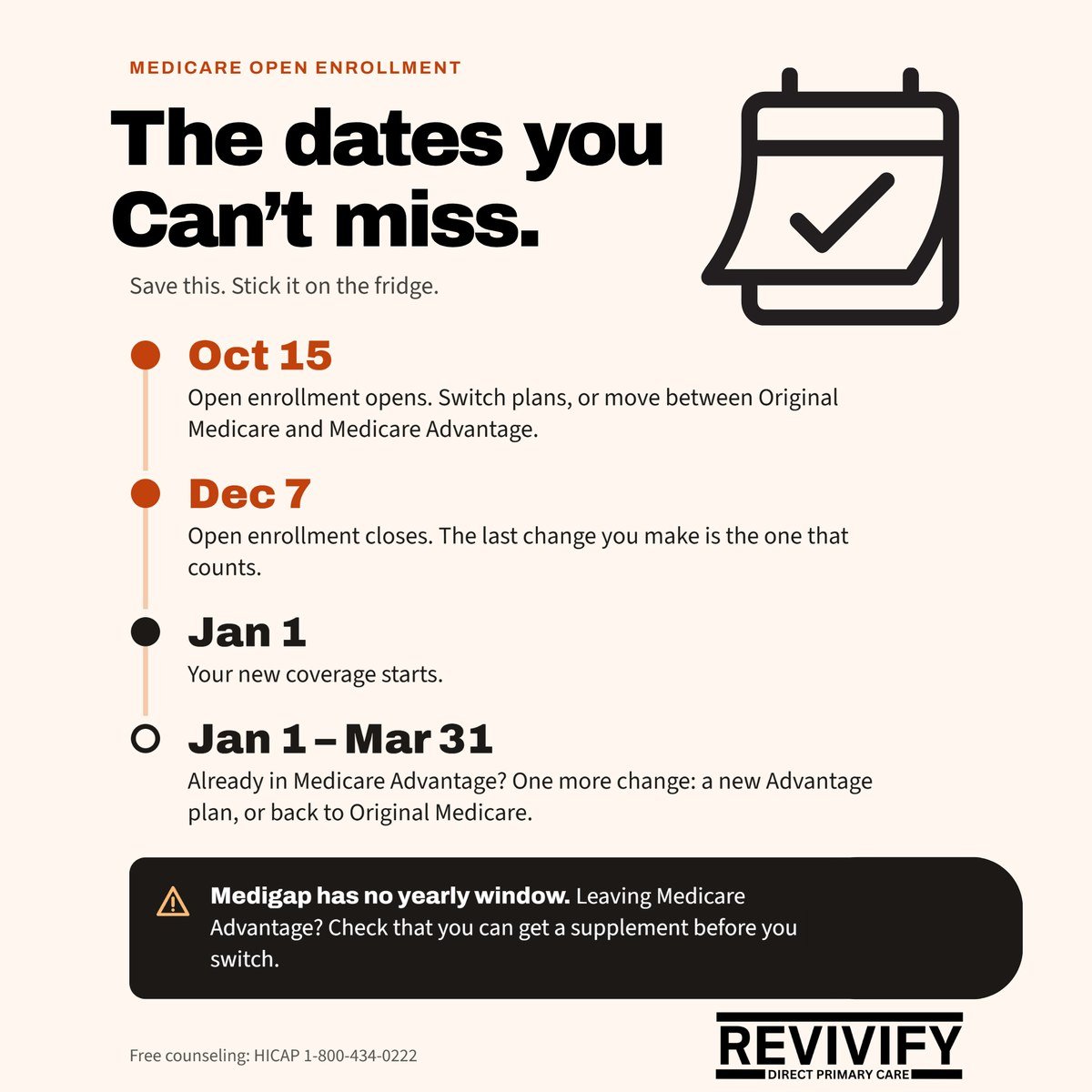 Medicare open enrollment dates infographic